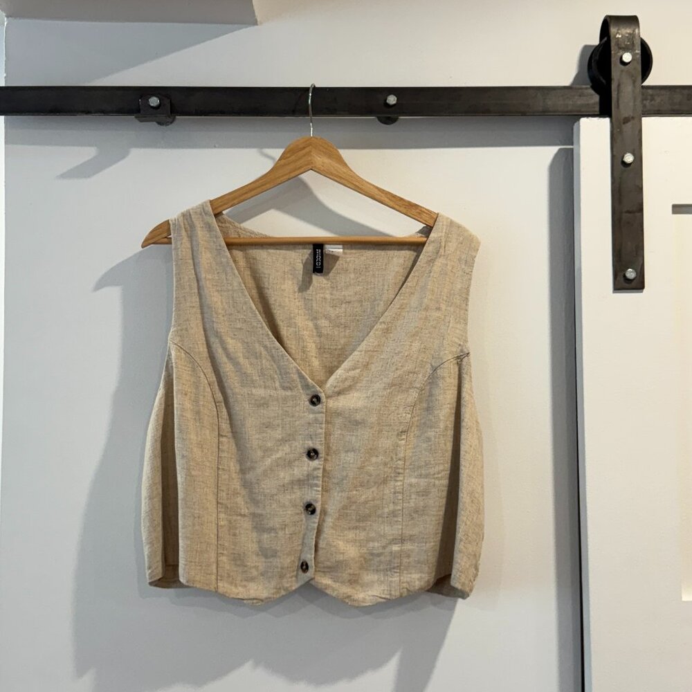 Linen Blend Cropped Vest XL